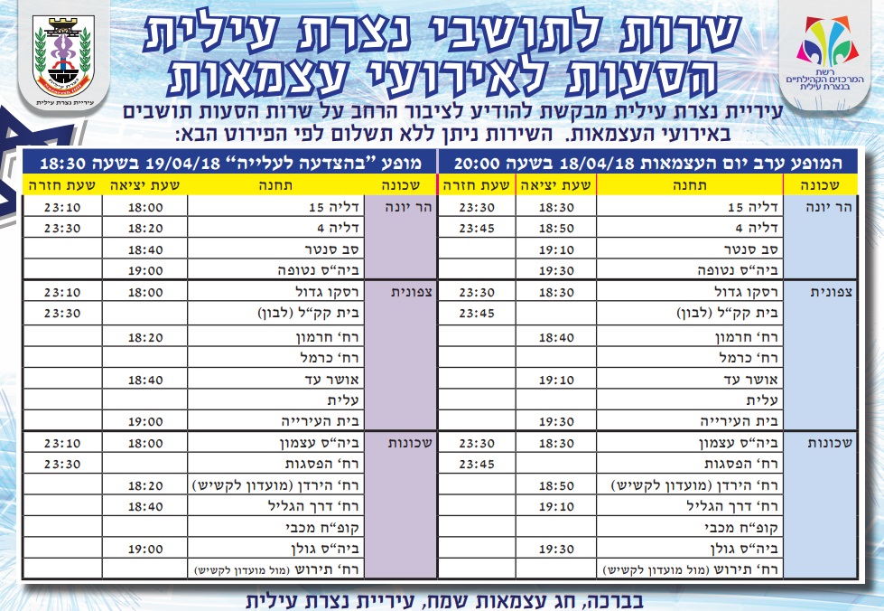 שרות לתושבי נצרת עילית הסעות לאירועי עצמאות